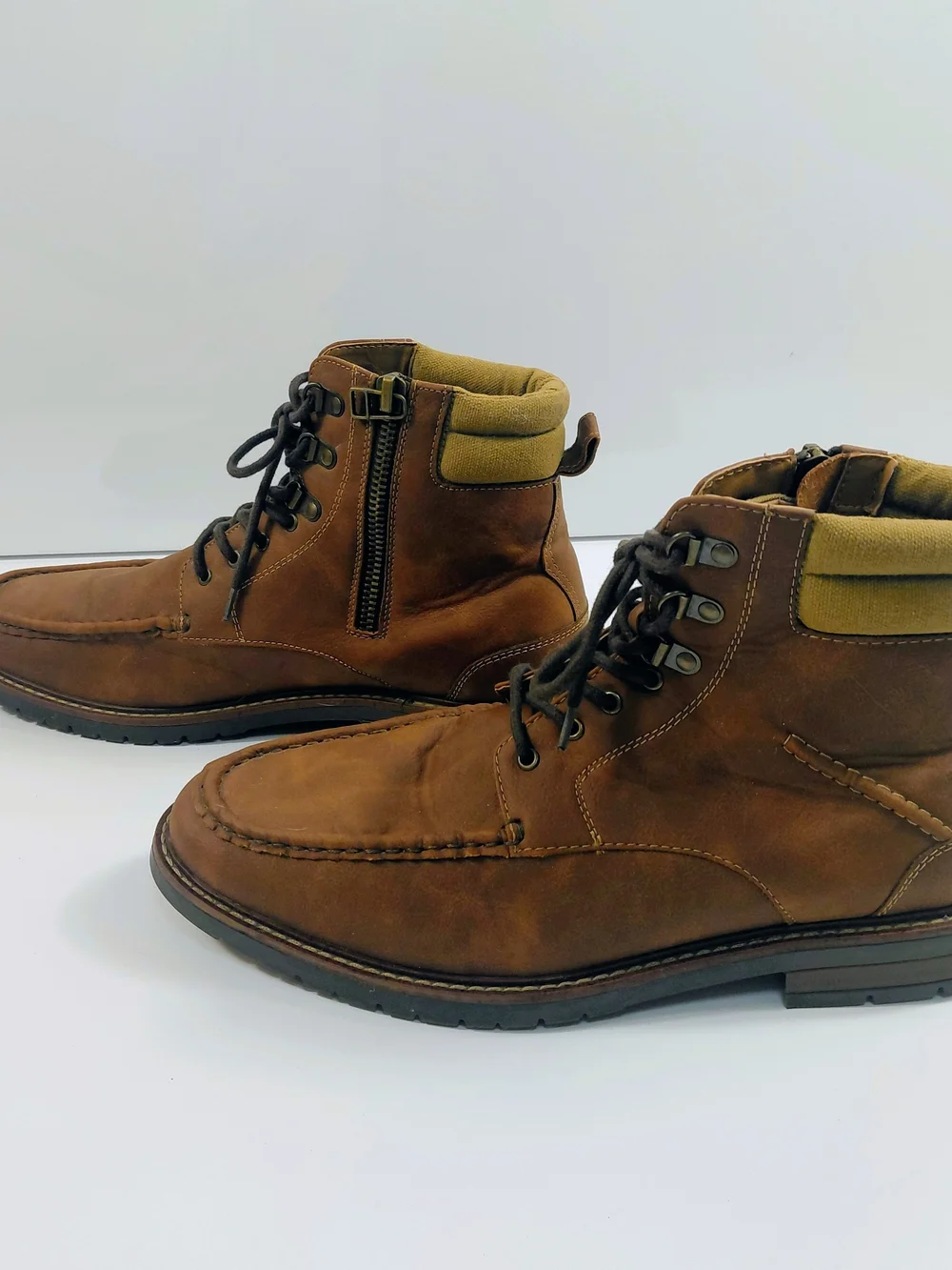Men's Dockers Brown Leather Lace-Up Zip Boots Sz 13